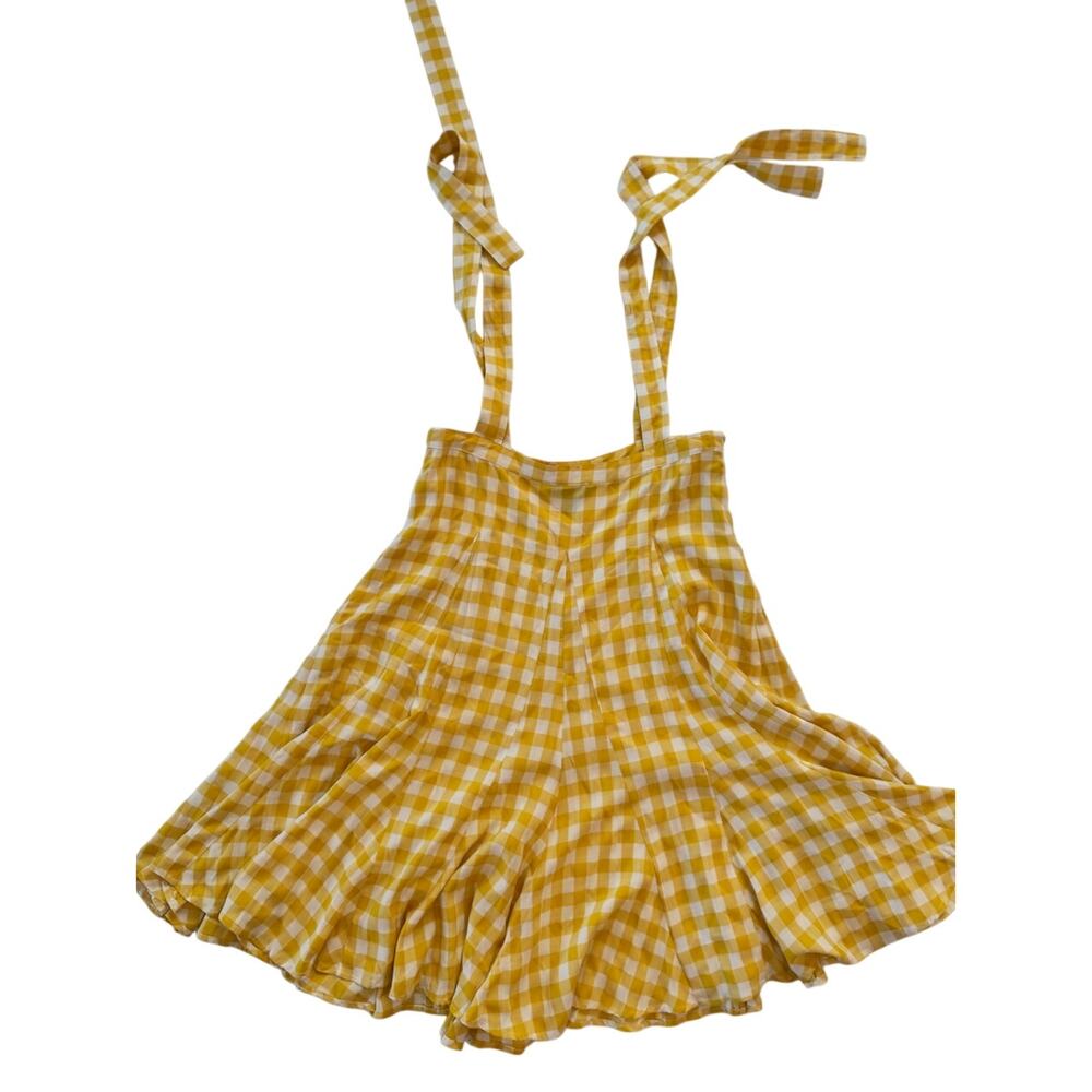 AQUA Butter Yellow Gingham Tie Shoulder Mini Dress S Cottagecore Picniccore - Picture 3 of 16
